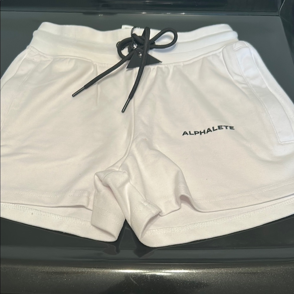 Alphalete White Shorts with Black Tie